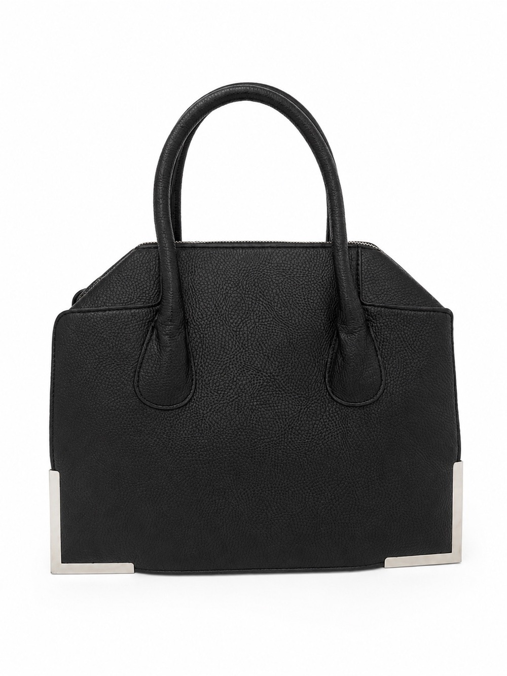 H&M Black Structured Satchel with Metal Corner Accents
